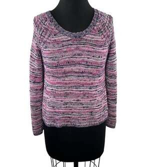 MAJE Mirabella Lurex Ribbed Sweater Pink Purple Knit Metallic Scoop Neck 1 Small
